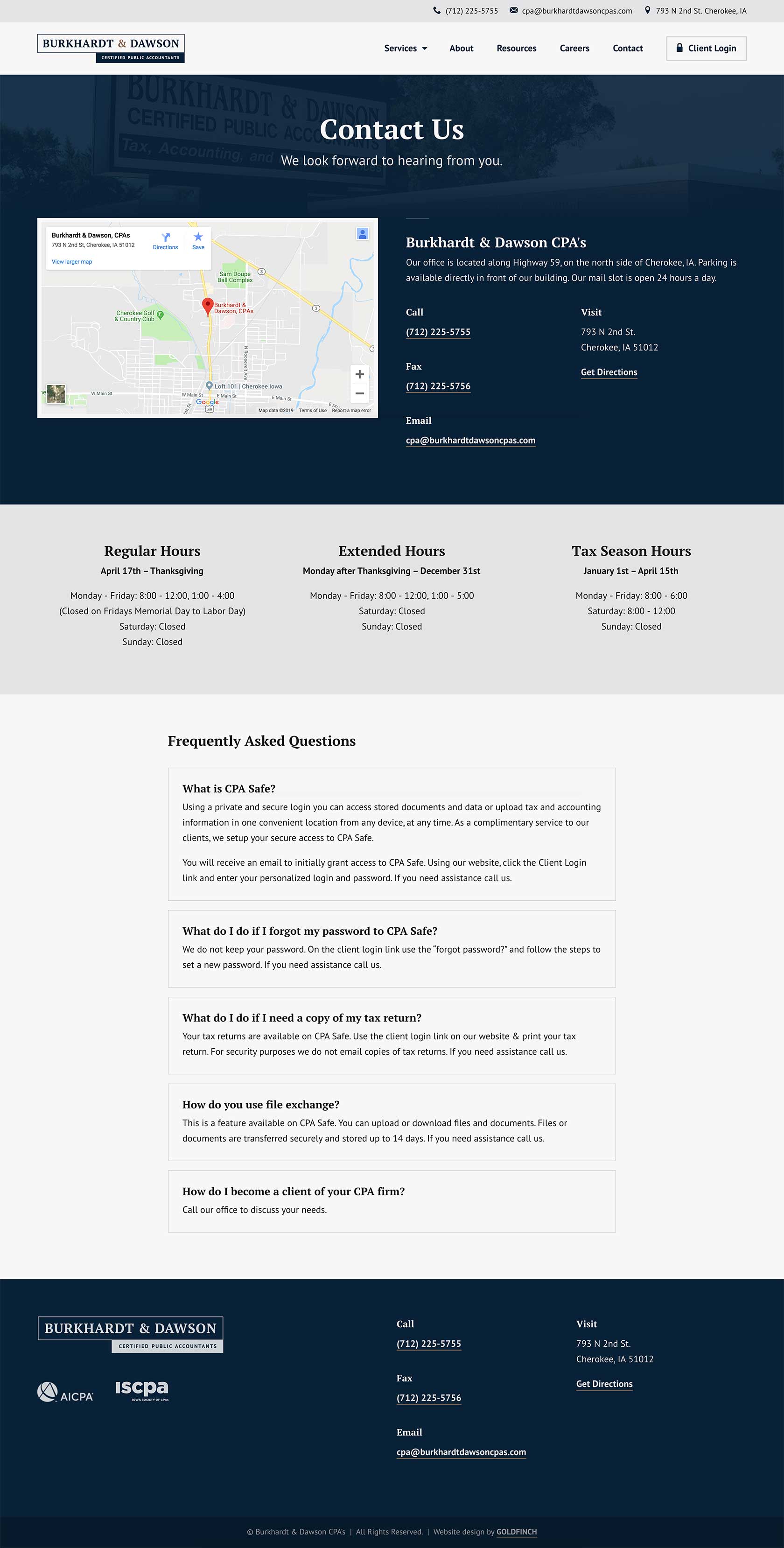 Burkhardt & Dawson CPA's Contact Page Web Design
