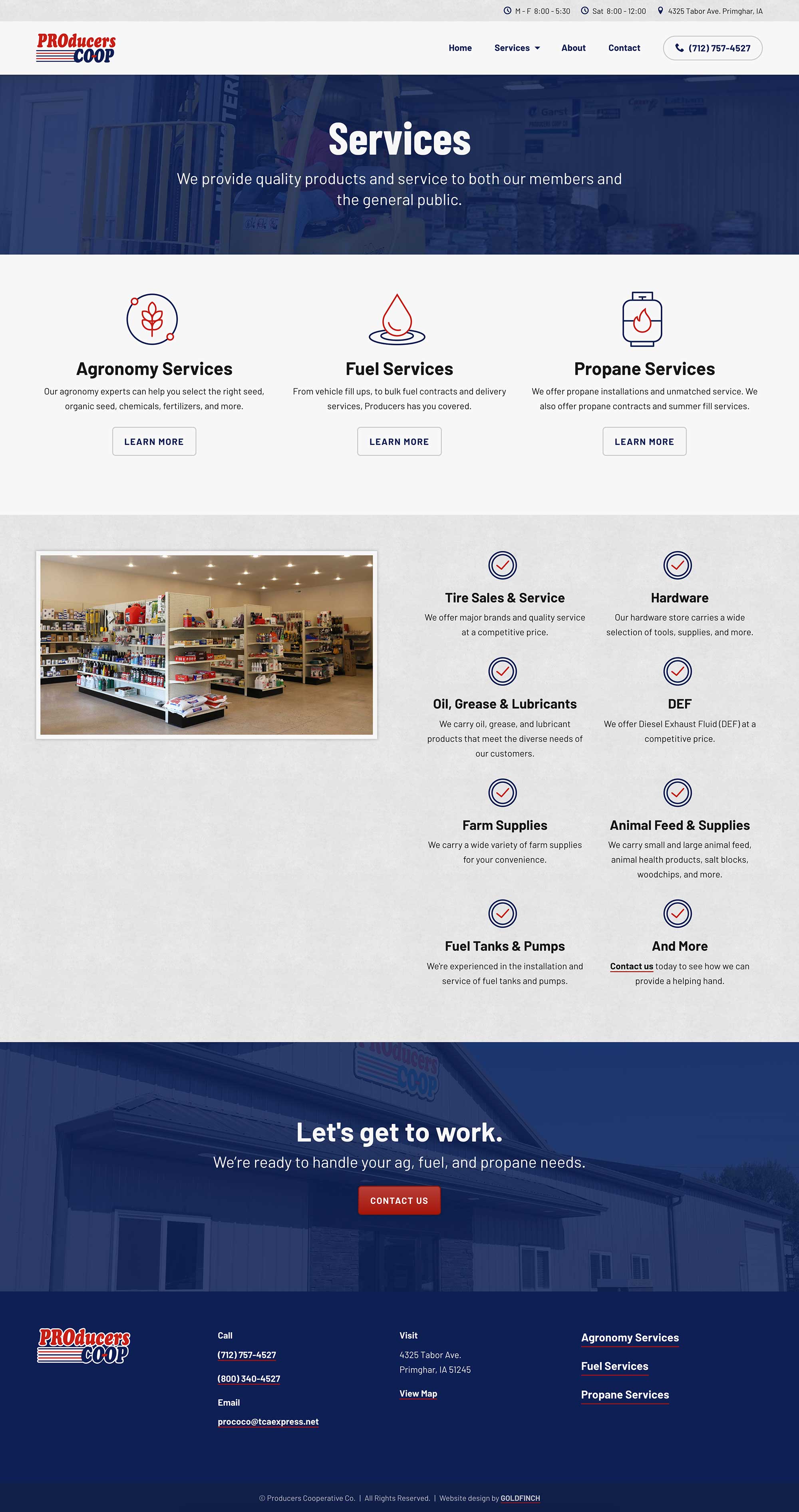 Producers Coop Services Page Web Design
